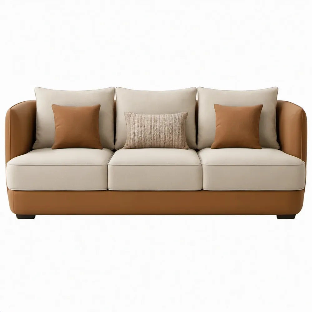 3-zitsbank 220 x 90 x 85 cm crème en cognacbruin PU-kunstleer