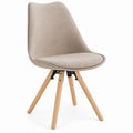 Beige gestoffeerde stoel met beukenhouten poten, 82 x 48 x 55 cm